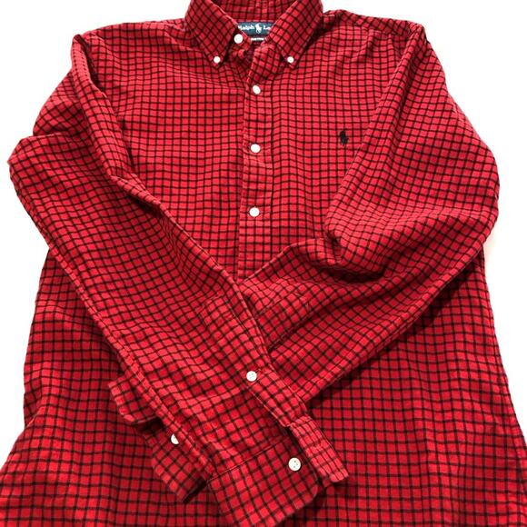 Ralph Lauren custom fit red black plaid cotton flannel mens S black pony classic - Picture 7 of 10